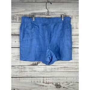 H&M Robin Egg Blue 100% Linen Pull-on Shorts XL Pockets Elastic Waist Beachy